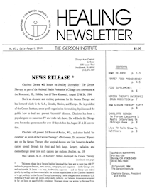 Doctor Max Gerson Resource Library Newsletters