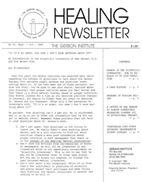 Doctor Max Gerson Resource Library Newsletters