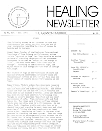 Doctor Max Gerson Resource Library Newsletters