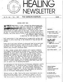 Doctor Max Gerson Resource Library Newsletters