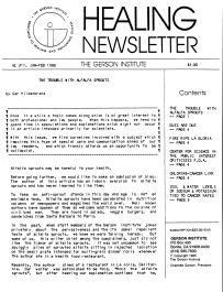 Doctor Max Gerson Resource Library Newsletters