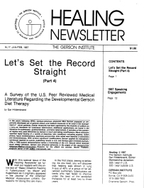Doctor Max Gerson Resource Library Newsletters