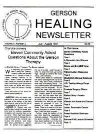 Doctor Max Gerson Resource Library Newsletters