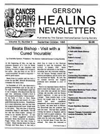 Doctor Max Gerson Resource Library Newsletters