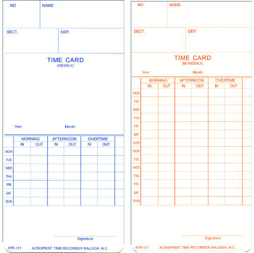 Acroprint ATR121 Weekly/Biweekly time cards at www.raleightime.com