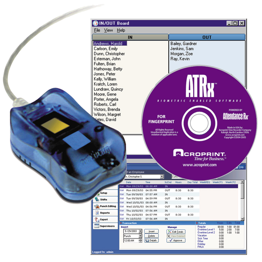 Acroprint Secure PunchIn biometric fingerprint time system at www.raleightime.com
