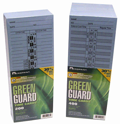 Acroprint Anti-Microbial Green Guard time cards at www.raleightime.com