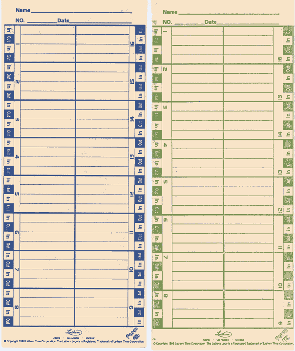 Lathem E3 Semi-Monthly & Monthly time card for 1000E / 1500E / 5000EP / 900E at www.raleightime.com