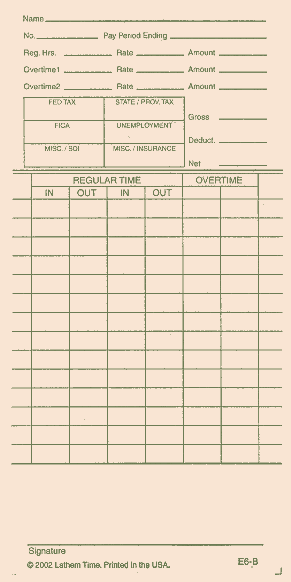 E6-B Lathem Bi-Weekly time card for 6000E at www.raleightime.com