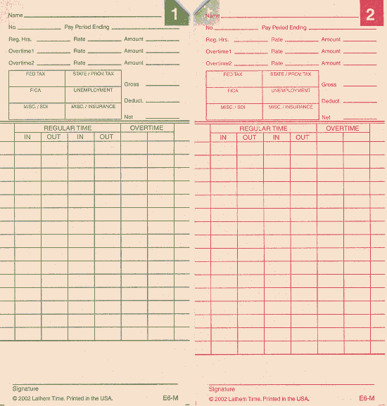 E6-M Lathem Monthly time card for 6000E at www.raleightime.com