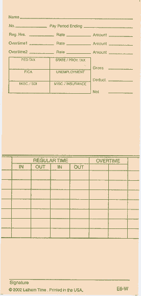 E6-W Lathem Weekly time card for 6000E at www.raleightime.com