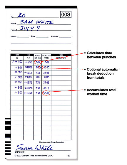 E7 Lathem universal payroll / job time card for 7000E / 7500E at www.raleightime.com