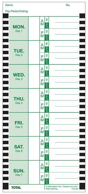 E8-100 Lathem Weekly 800P time cards at www.raleightime.com