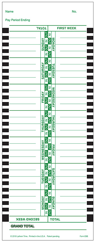 E8-B Lathem Biweekly 800P time cards at www.raleightime.com